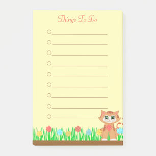 Cat. Flowers & Grass Personalised Things To Do Post-it Notes