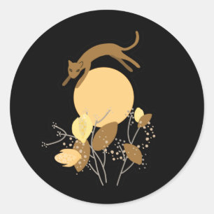 Cat flying over the moon classic round sticker