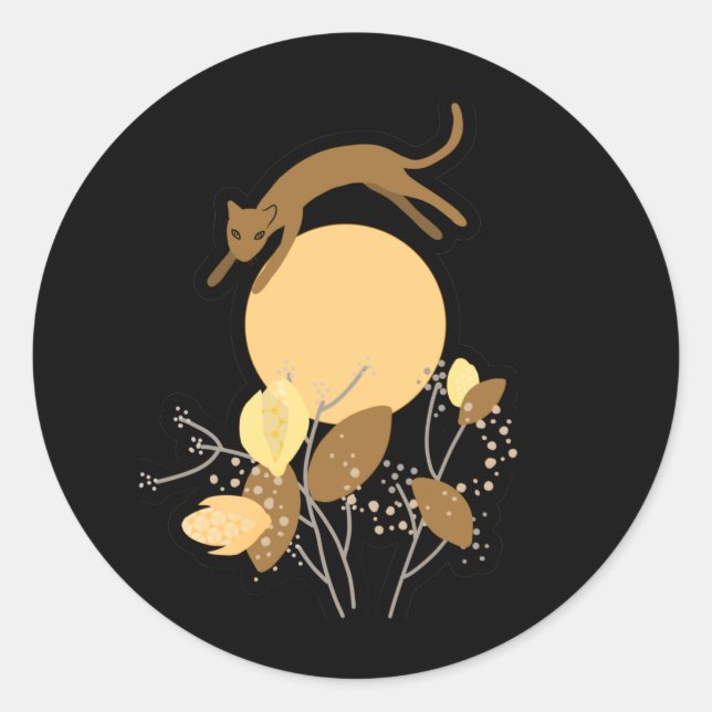 Cat flying over the moon  classic round sticker (Front)