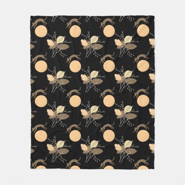 Cat flying over the moon Fleece Blanket (Front)