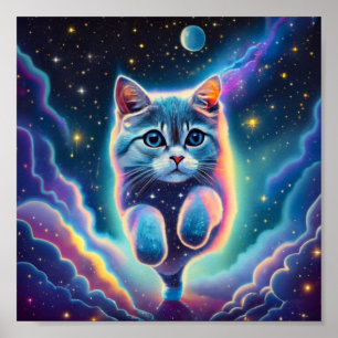 Cat Flying Through Space Poster