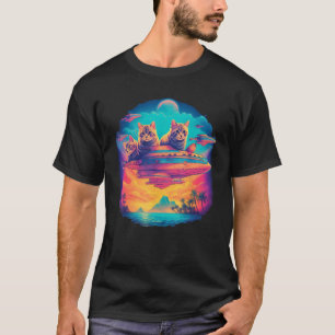 Cat Flying UFO Spaceship Graphic T-Shirt