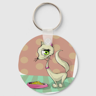 cat food eating breakfast gourmet key ring