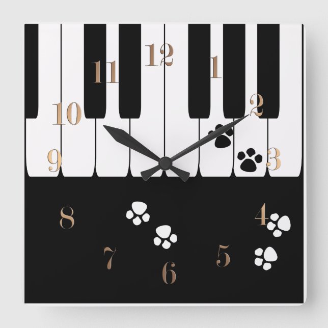 Cat footprints square wall clock (Front)