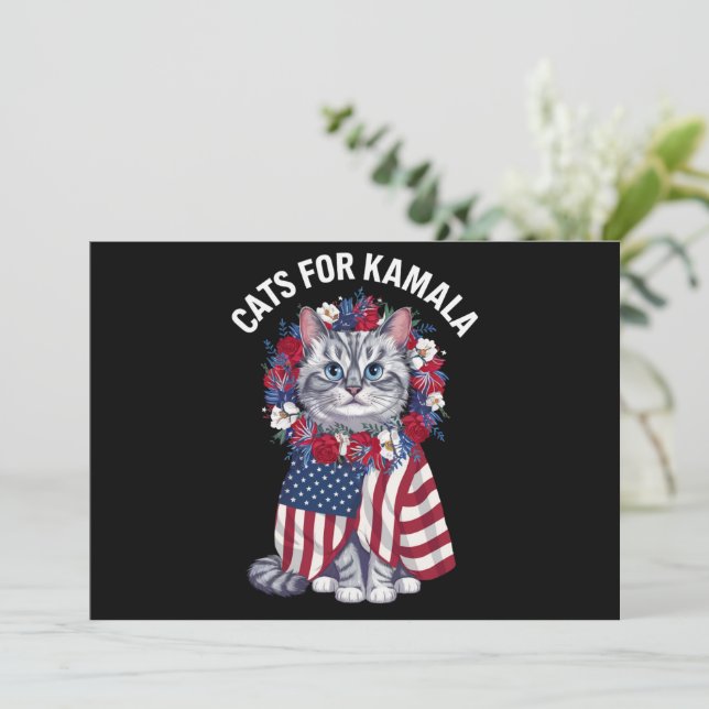 Cat For Kamala Cat Flowers American USA Flag 2024  Invitation (Standing Front)