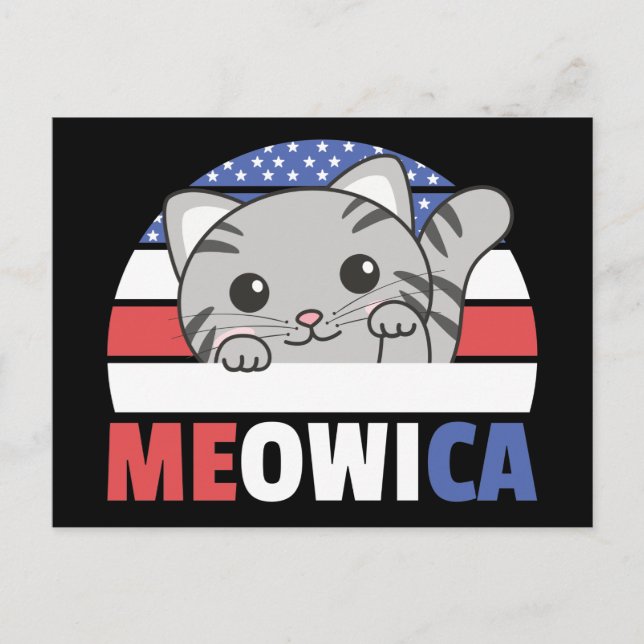 Cat For The Fourth Of July Usa Flag Meowica Postca Postcard (Front)
