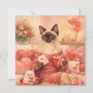Cat for Valentine's Day with red rose Holiday Card