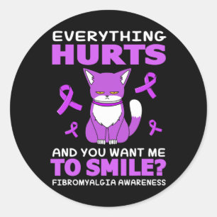 Cat For Women Everything Hurts Fibromyalgia Awaren Classic Round Sticker