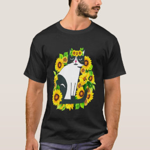 Cat for Women Sunflower Floral Flower with Cat Aes T-Shirt