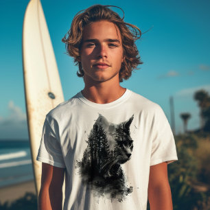 Cat & Forest Double Exposure T-Shirt