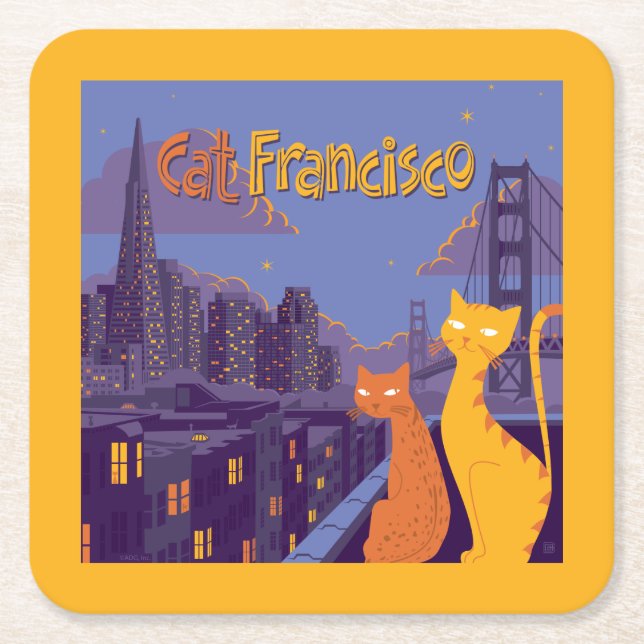 Cat Francisco Square Paper Coaster (Front)