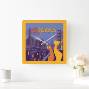 Cat Francisco Square Wall Clock