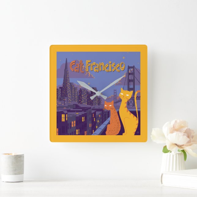Cat Francisco Square Wall Clock (Home)