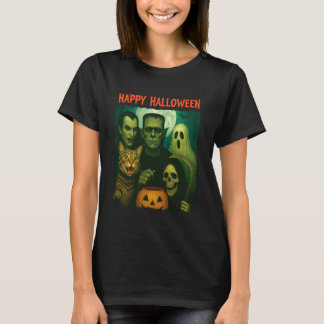 Cat Frankenstein Ghost Grim Reaper Funny Halloween T-Shirt