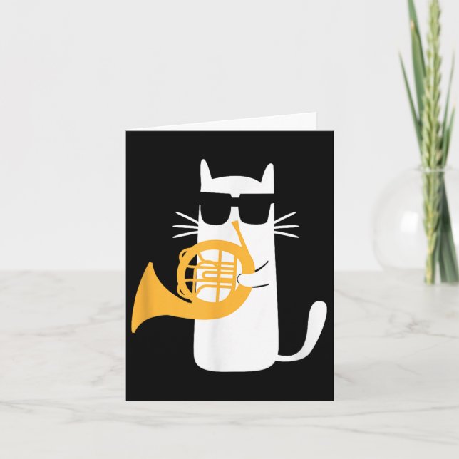 Cat French Horn Funny Cat Lover  Card (Front)