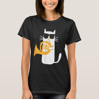 Cat French Horn Funny Cat Lover  T-Shirt