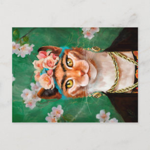 cat Frida with flowers Postcard