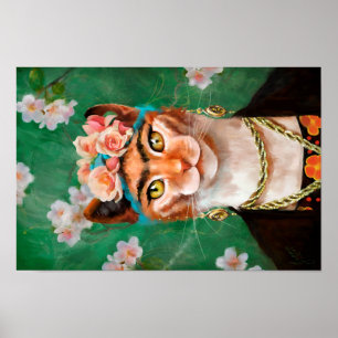 cat Frida with flowers Poster