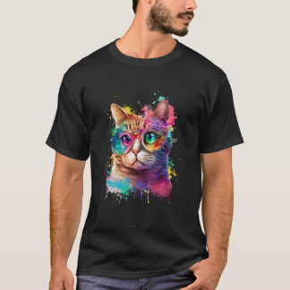 Cat From Multicolored Paints Watercolor Kitten T-Shirt