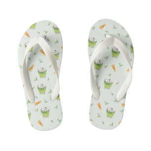 Cat Froth Matcha Green Tea Pattern Kid's Thongs