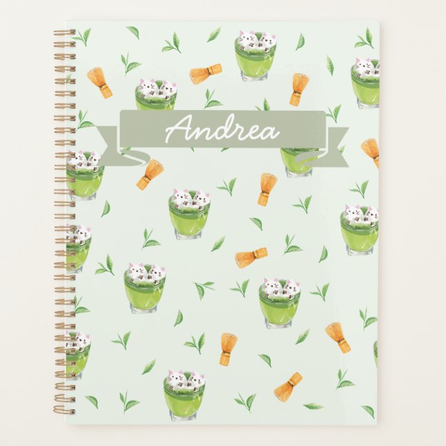 Cat Froth Matcha Green Tea Pattern Planner (Front)