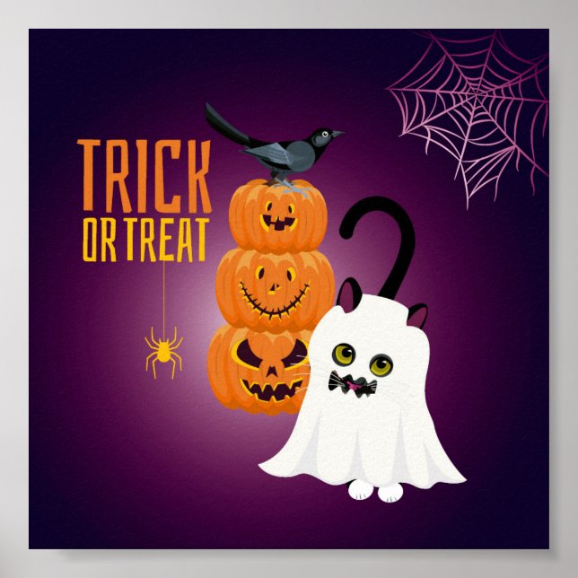 Cat fun at Halloween playing Ghost Poster (Front)