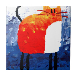 Cat fun drawing painting art handmade tile