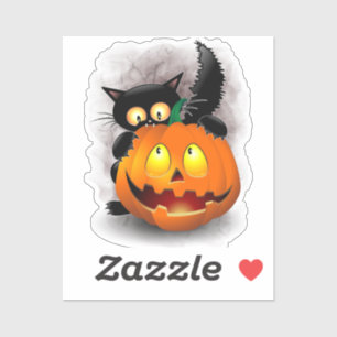 Cat Fun Halloween Character biting a Pumpkin