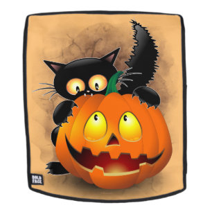 Cat Fun Halloween Character biting a Pumpkin Backpack