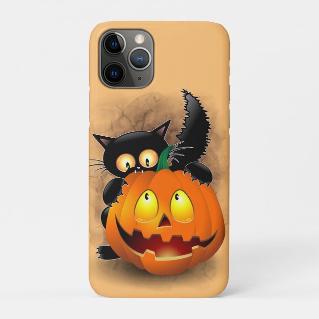 Cat Fun Halloween Character biting a Pumpkin Case-Mate iPhone Case (Back)