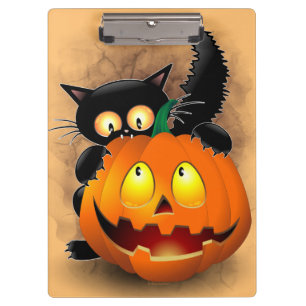 Cat Fun Halloween Character biting a Pumpkin  Clipboard