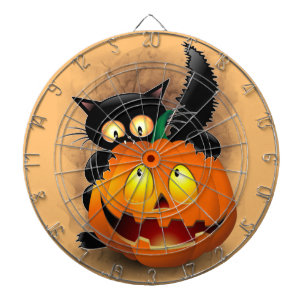 Cat Fun Halloween Character biting a Pumpkin Dartboard
