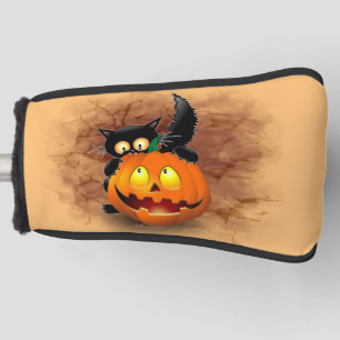 Cat Fun Halloween Character biting a Pumpkin  Golf Head Cover
