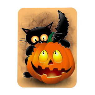Cat Fun Halloween Character biting a Pumpkin Magnet