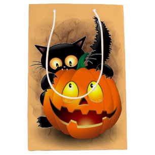 Cat Fun Halloween Character biting a Pumpkin Medium Gift Bag
