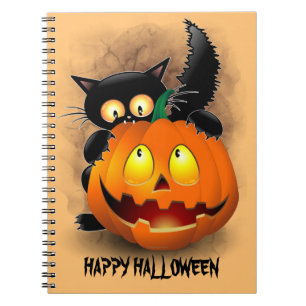 Cat Fun Halloween Character biting a Pumpkin Notebook