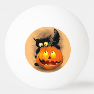Cat Fun Halloween Character biting a Pumpkin Ping Pong Ball