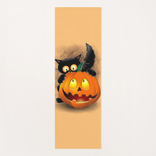 Cat Fun Halloween Character biting a Pumpkin  Yoga Mat