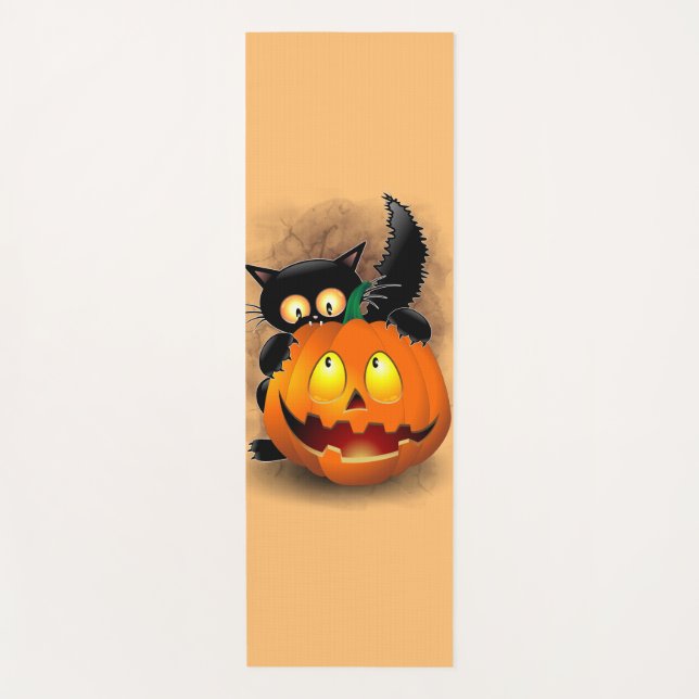 Cat Fun Halloween Character biting a Pumpkin Yoga Mat (Front)
