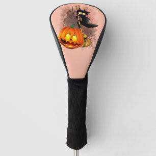 Cat Fun Halloween Character scared by a Pumpkin Golf Head Cover