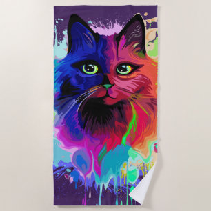 Cat Funny and Silly Character Summer Fun surfing Beach Towel