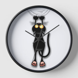 Cat funny Character Scratching Fabric Clock