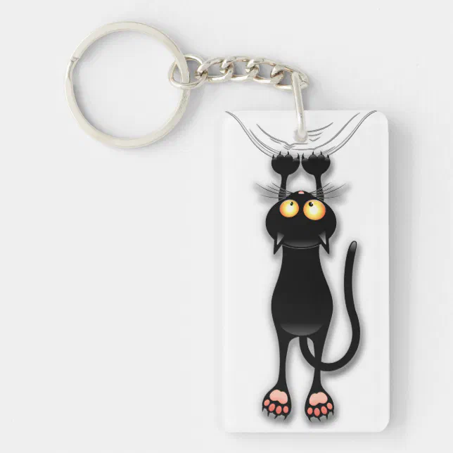 Square Key Rings Design Cat funny Character Scratching Fabric Key Ring | Zazzle