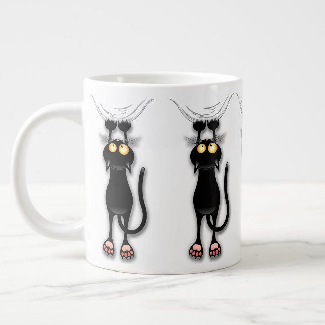 Cat funny Character Scratching Fabric Large Coffee Mug (Left)