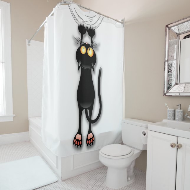 Cat funny Character Scratching Fabric Shower Curtain (In Situ)