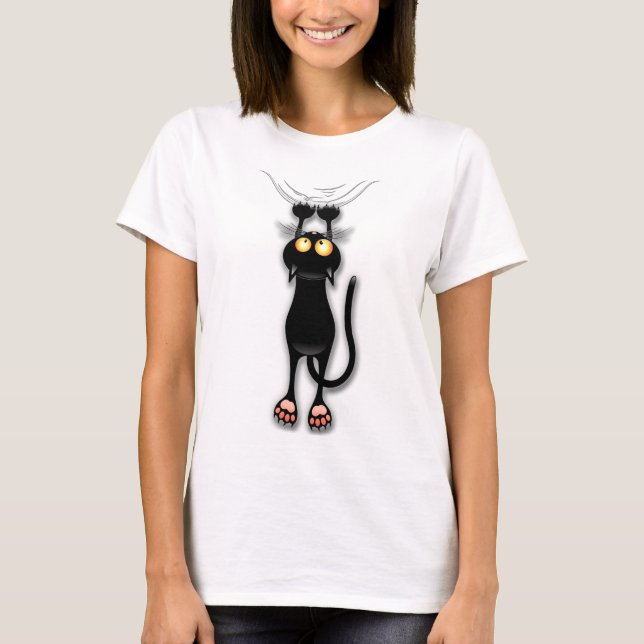 Cat funny Character Scratching Fabric T-Shirt (Front)