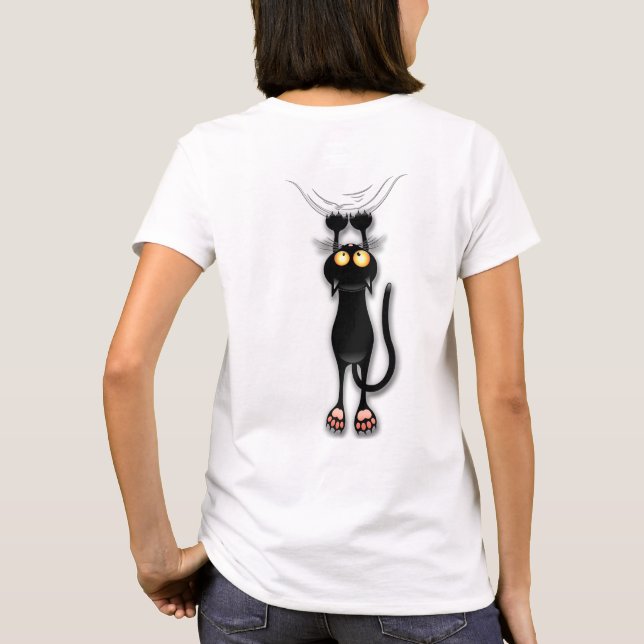 Cat funny Character Scratching Fabric T-Shirt (Back)