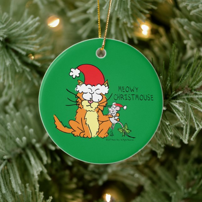 Cat Funny Christmas Cartoon Cute Mouse Ceramic Ornament (Tree)