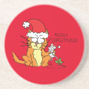 Cat Funny Christmas Cartoon Cute Mouse Coaster