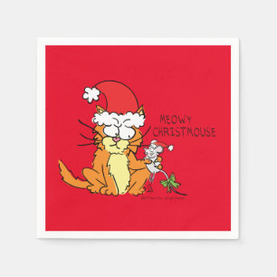 Cat Funny Christmas Cartoon Cute Mouse Napkin